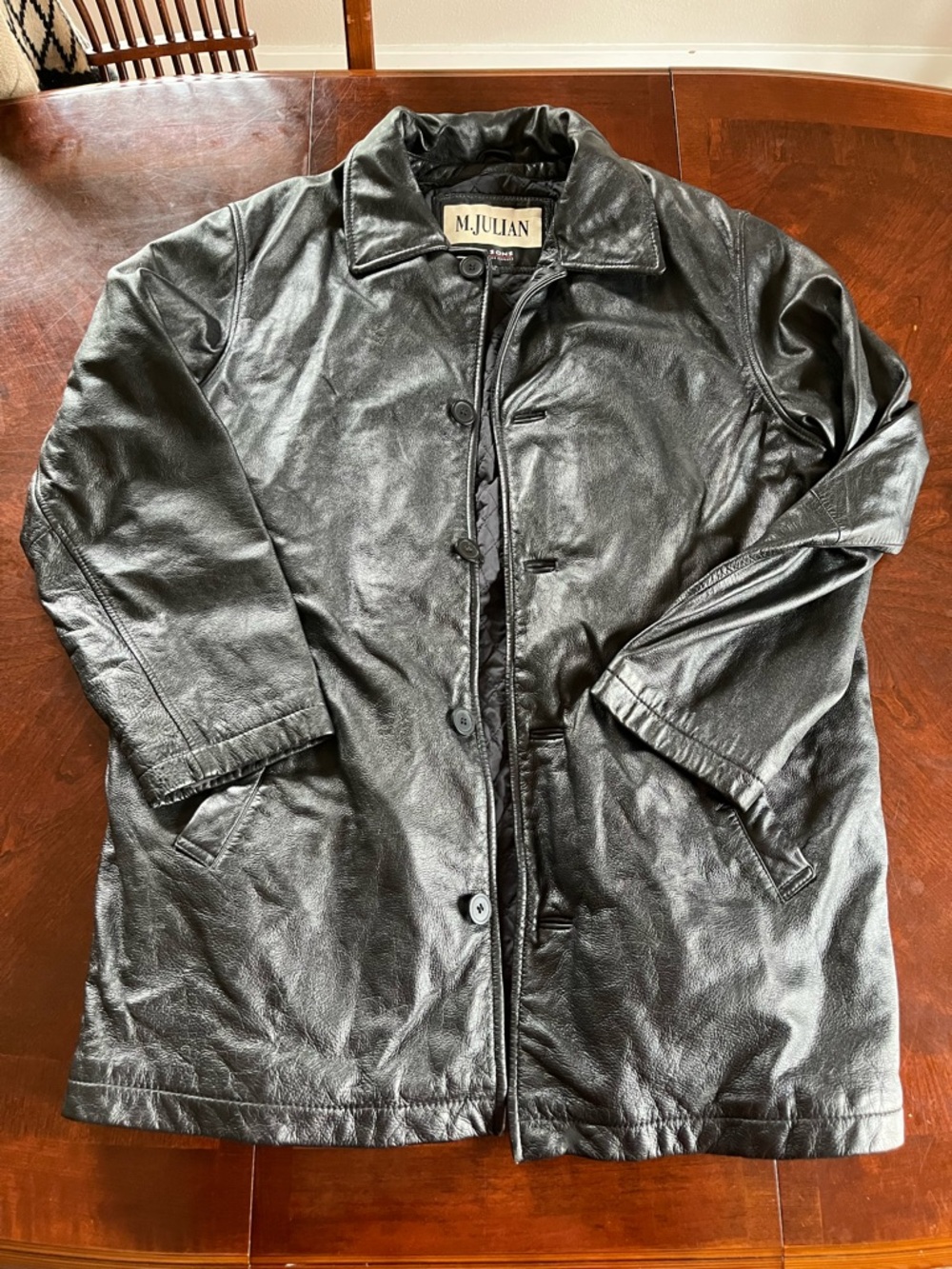 Vtg M. Julian & Wilson's Collab 100% Leather Quilted Interior Longline Jacket M